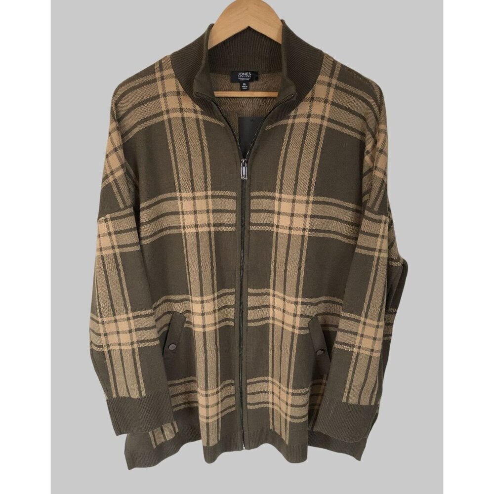 NWT Jones New York Signature Plaid Full-Zip Sweater Mens XL Cabin Loungewear